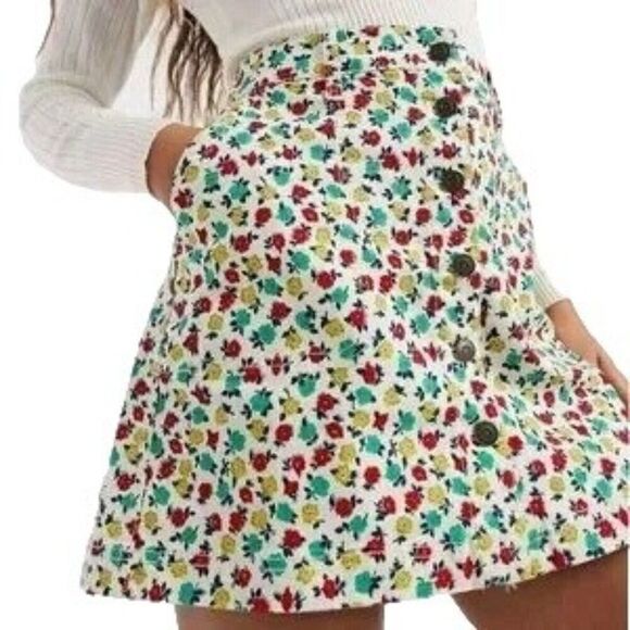 J. Crew Womens 4 Denim Floral Button Front Mini Skirt - Picture 1 of 9